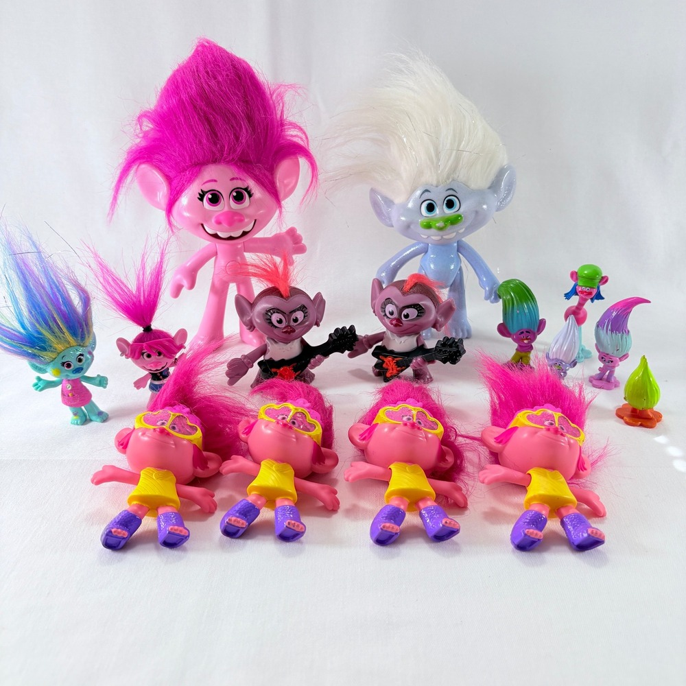 Assorted Lot 15 Pc Troll Figure Dolls Pink Blue Purple Poppy Barb Cooper